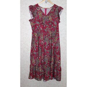 Shein Women's Long Pink Paisley Print Ruffle Hem Dress Size‎ Large